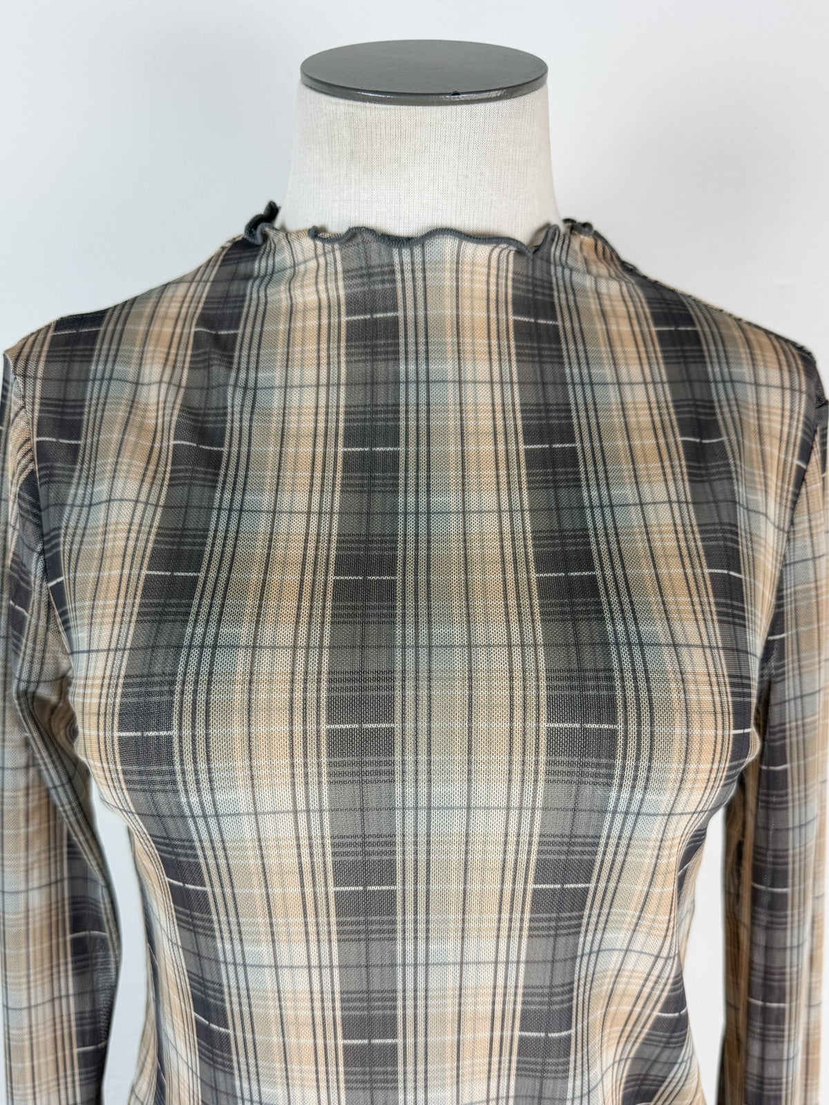 Millie Plaid Mesh Top in Mustard/Grey