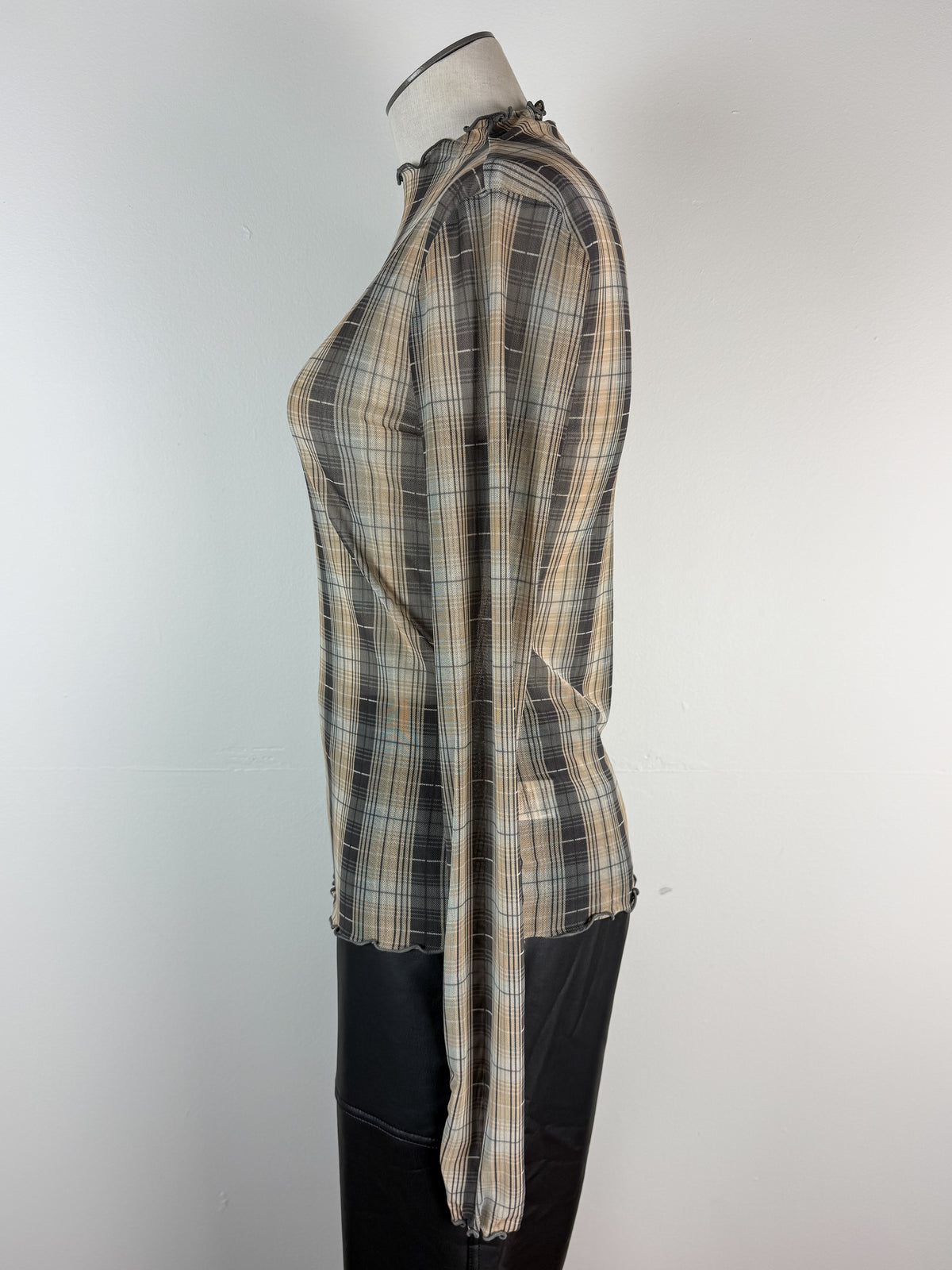 Millie Plaid Mesh Top in Mustard/Grey