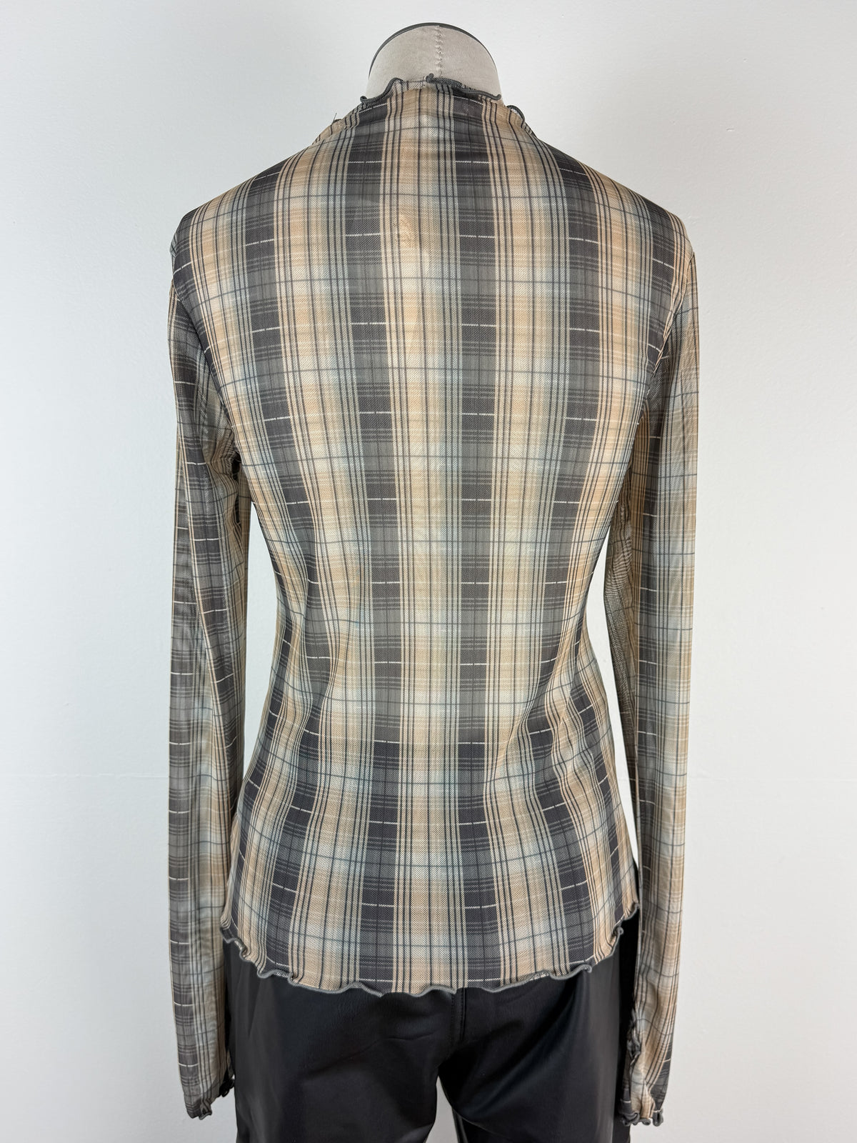 Millie Plaid Mesh Top in Mustard/Grey
