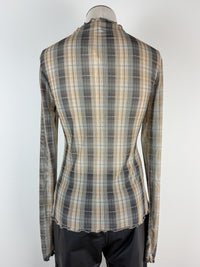Millie Plaid Mesh Top in Mustard/Grey