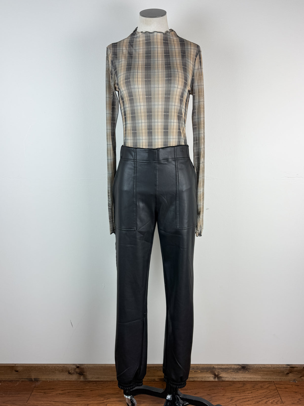 Millie Plaid Mesh Top in Mustard/Grey