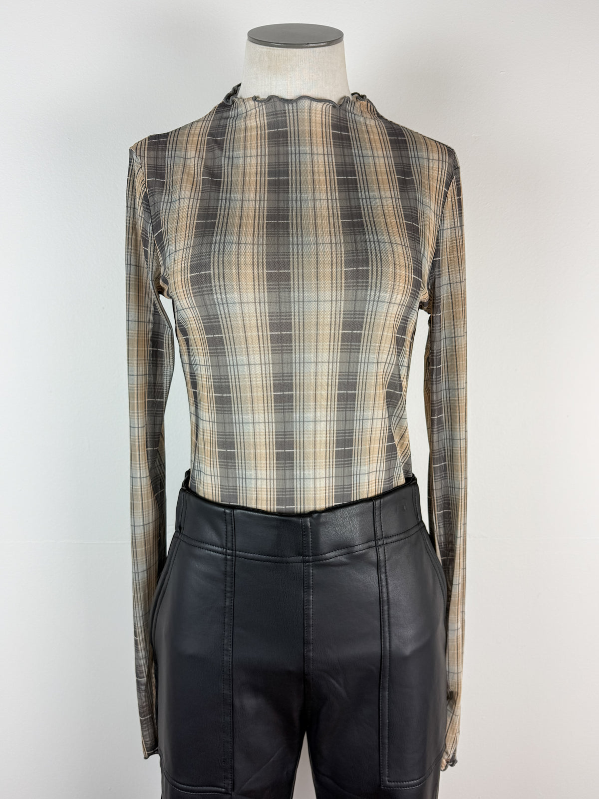 Millie Plaid Mesh Top in Mustard/Grey