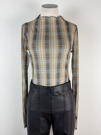 Millie Plaid Mesh Top in Mustard/Grey