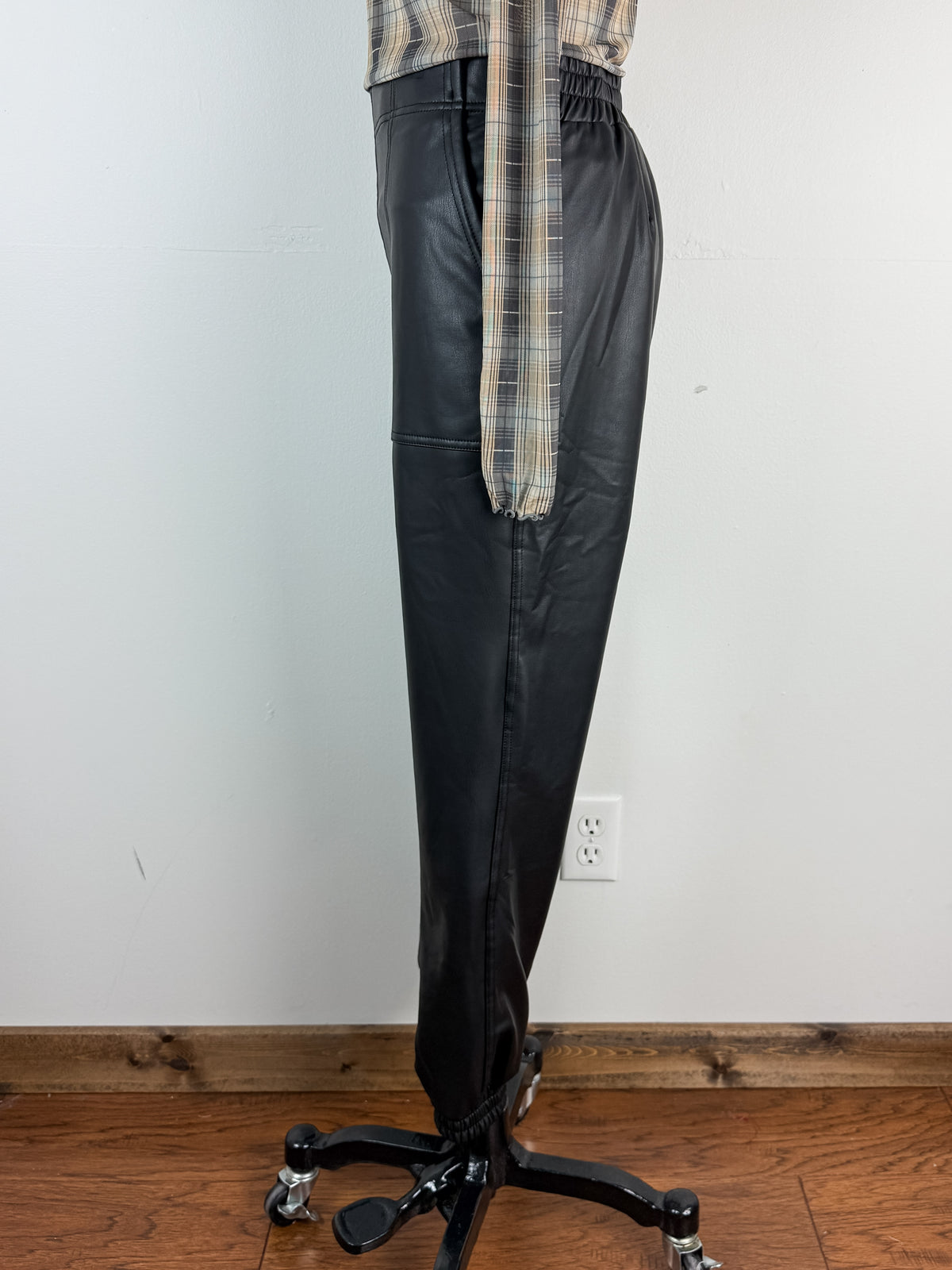Cami Faux Leather Joggers in Black