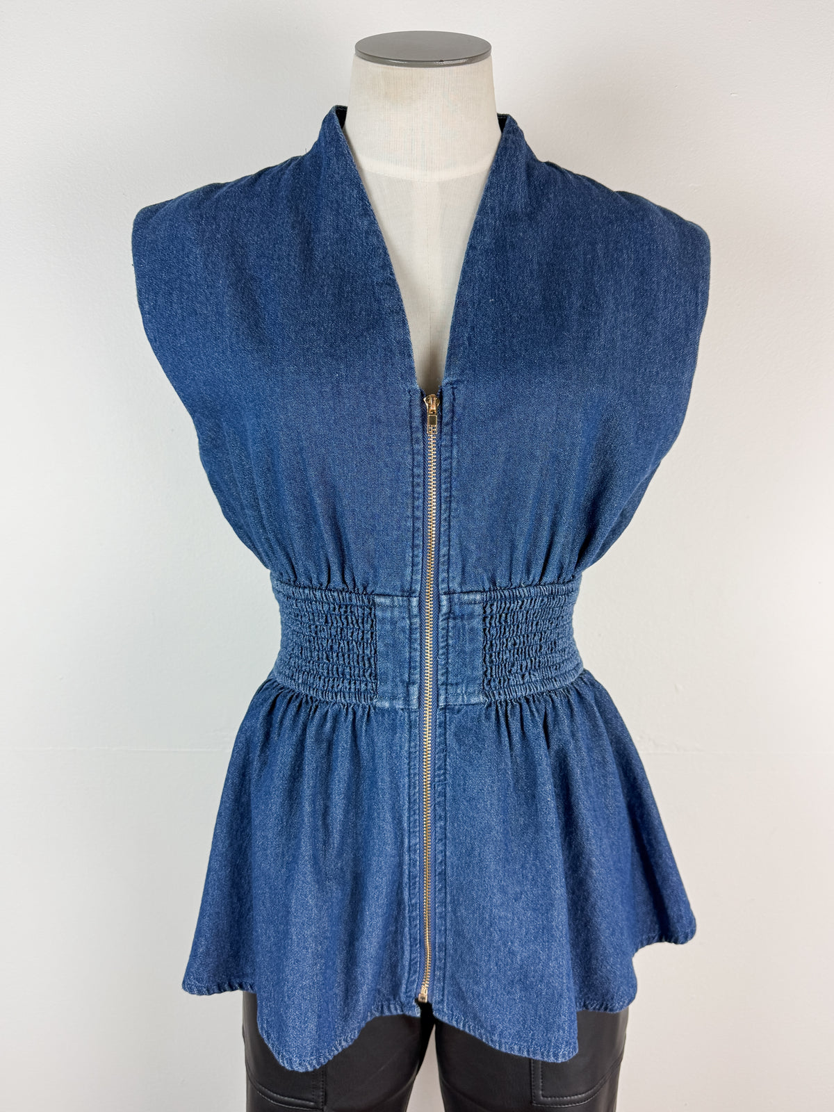 Gianna Zip Up Denim Top in Dark