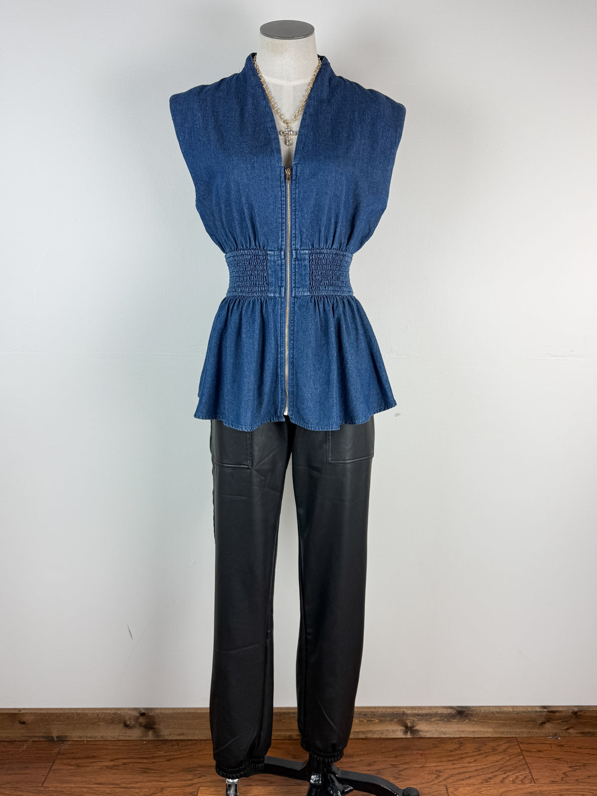 Gianna Zip Up Denim Top in Dark