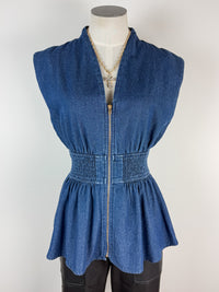 Gianna Zip Up Denim Top in Dark