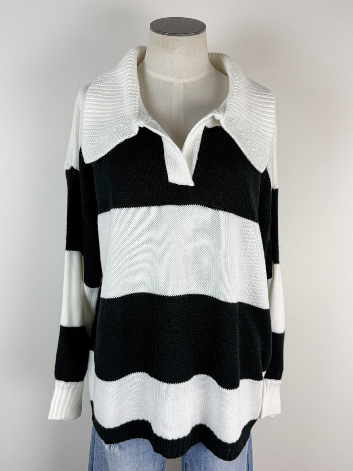 Lanie Collared Sweater in Black/White