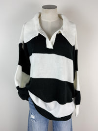 Lanie Collared Sweater in Black/White