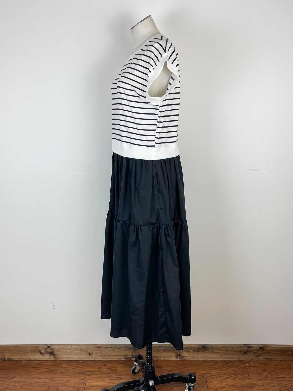 Rose Striped Tiered Dress in White/Black