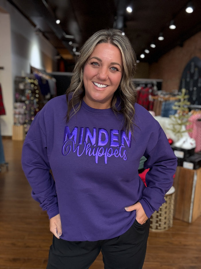Minden Whippets Metallic Puff School Crewneck Sweatshirts