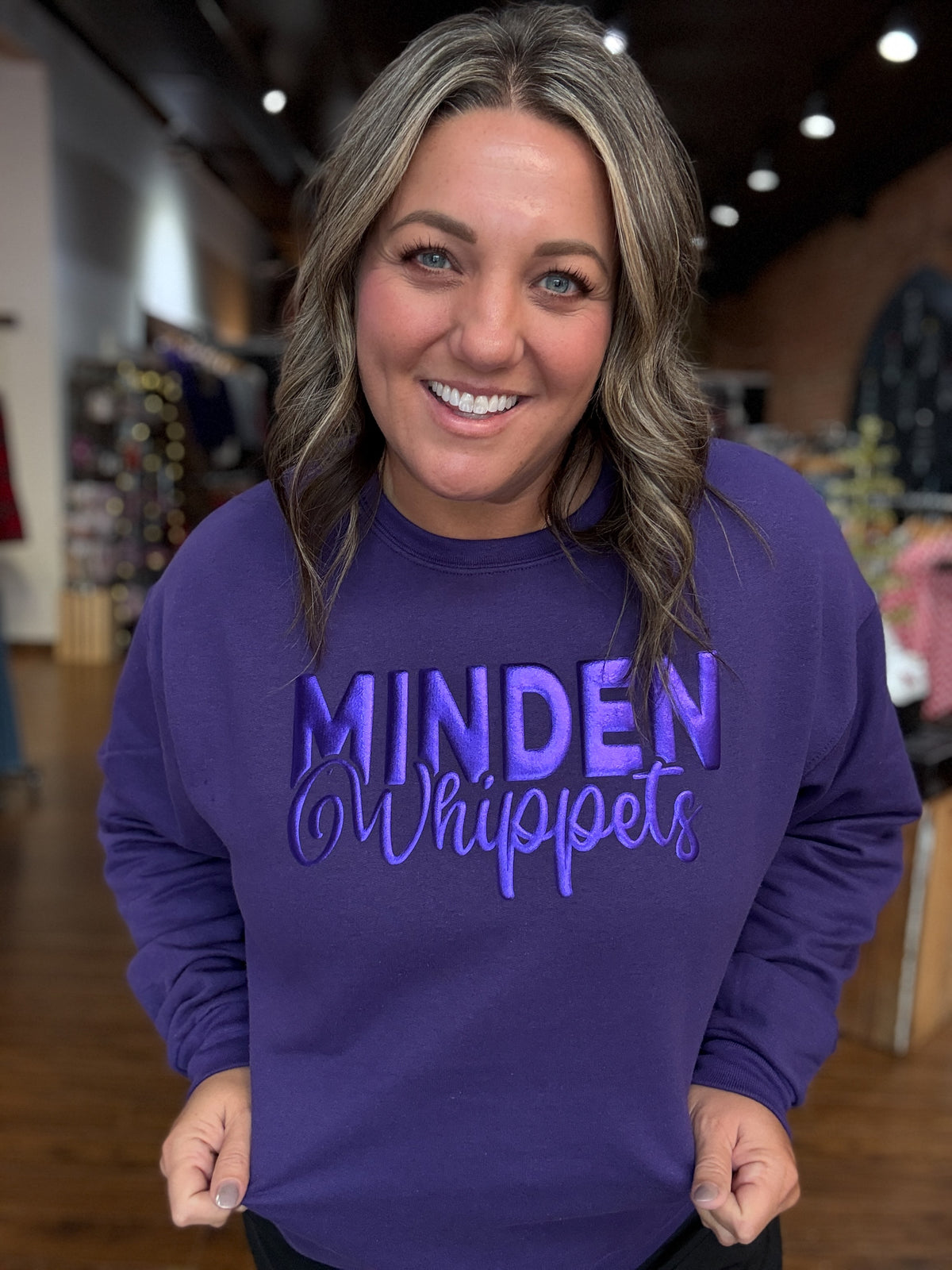 Minden Whippets Metallic Puff School Crewneck Sweatshirts