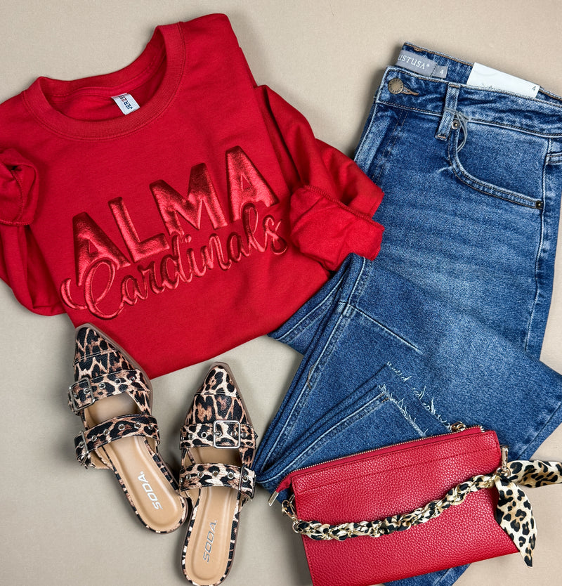Alma Cardinals Metallic Puff School Crewneck Sweatshirts