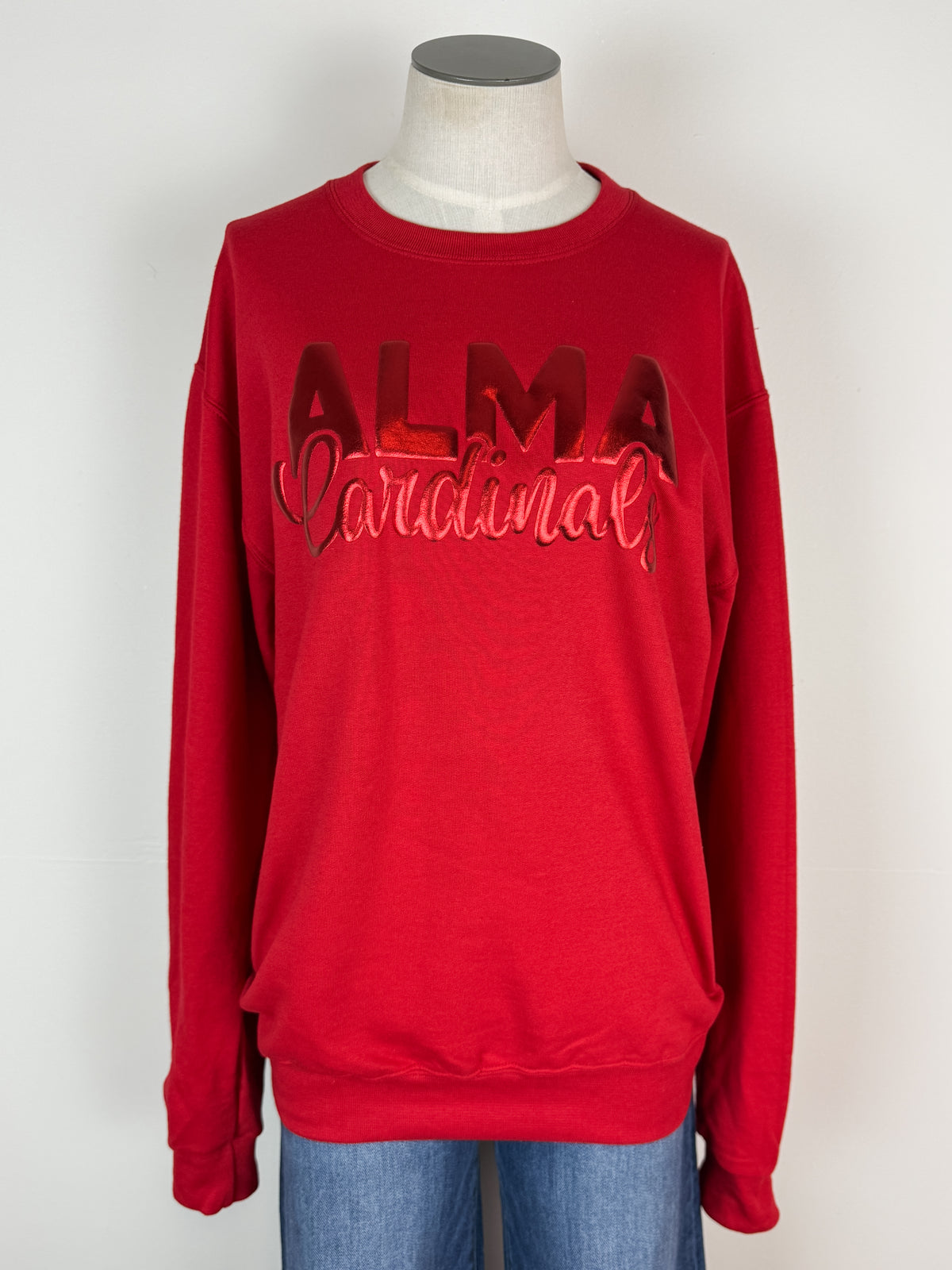 Alma Cardinals Metallic Puff School Crewneck Sweatshirts