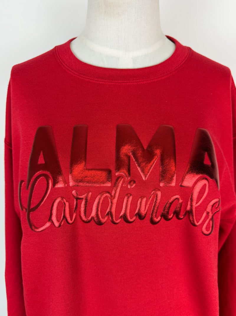 Alma Cardinals Metallic Puff School Crewneck Sweatshirts