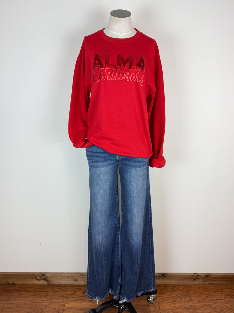 Alma Cardinals Metallic Puff School Crewneck Sweatshirts