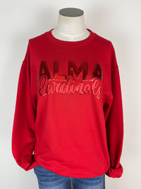 Alma Cardinals Metallic Puff School Crewneck Sweatshirts