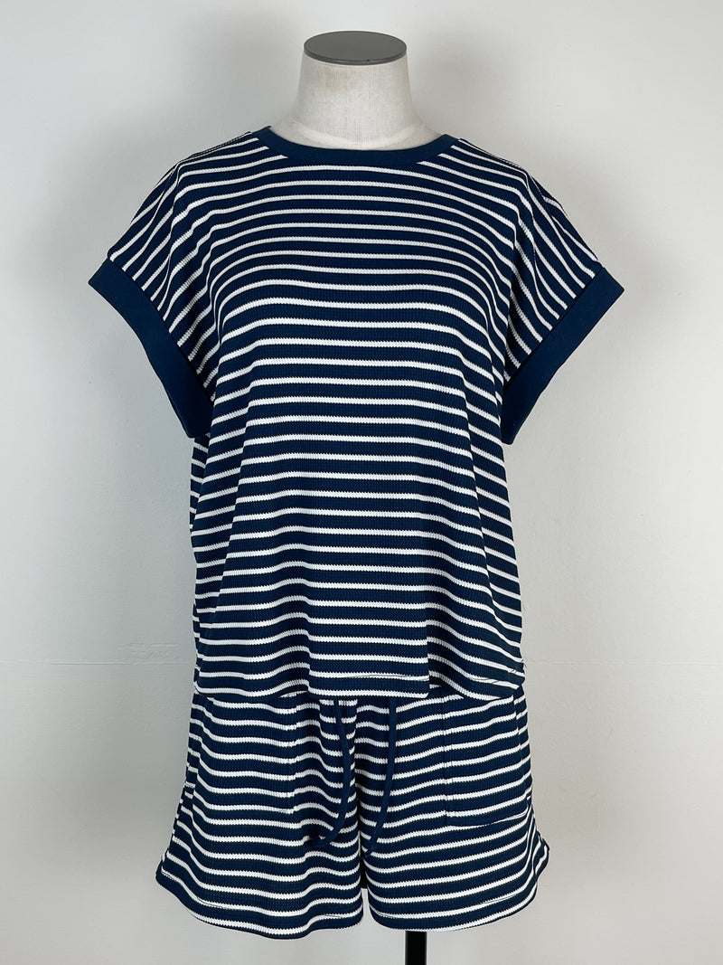 Lyla Striped Tee and Short Set in Navy