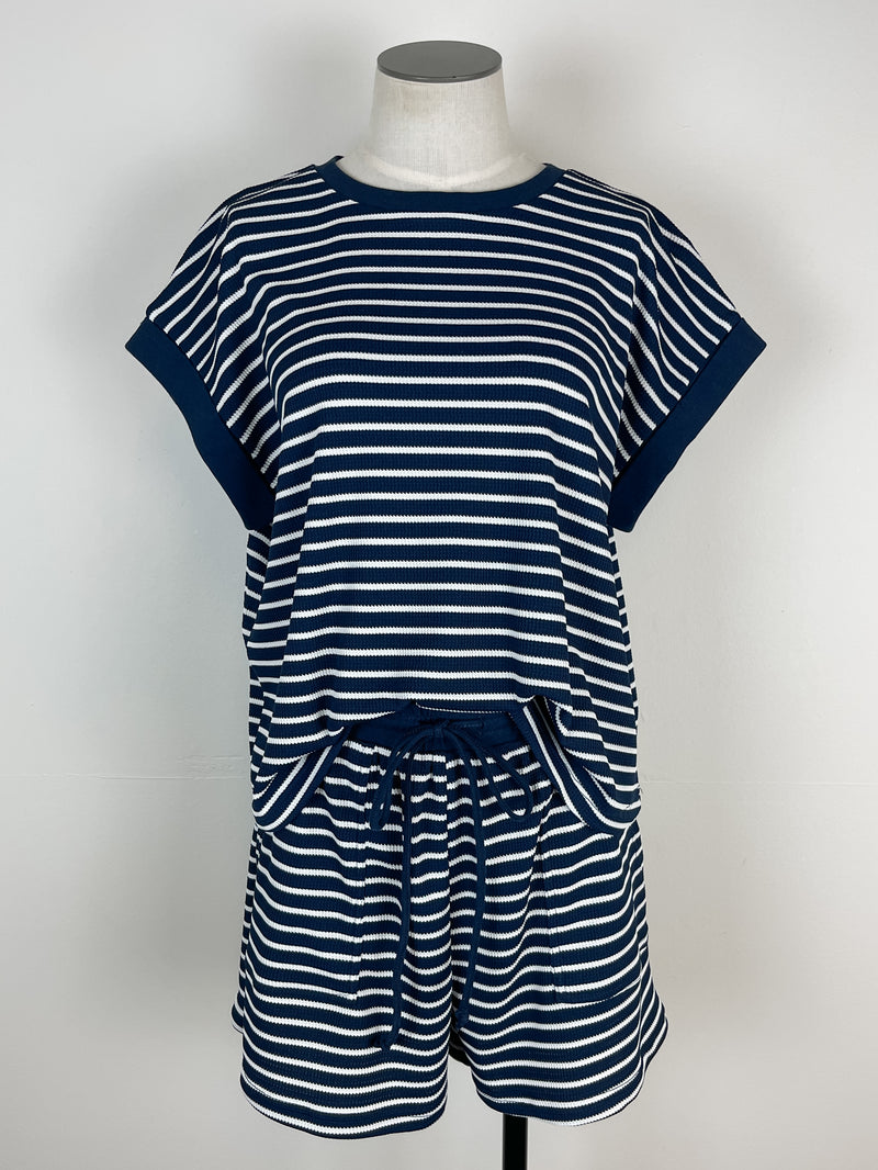 Lyla Striped Tee and Short Set in Navy