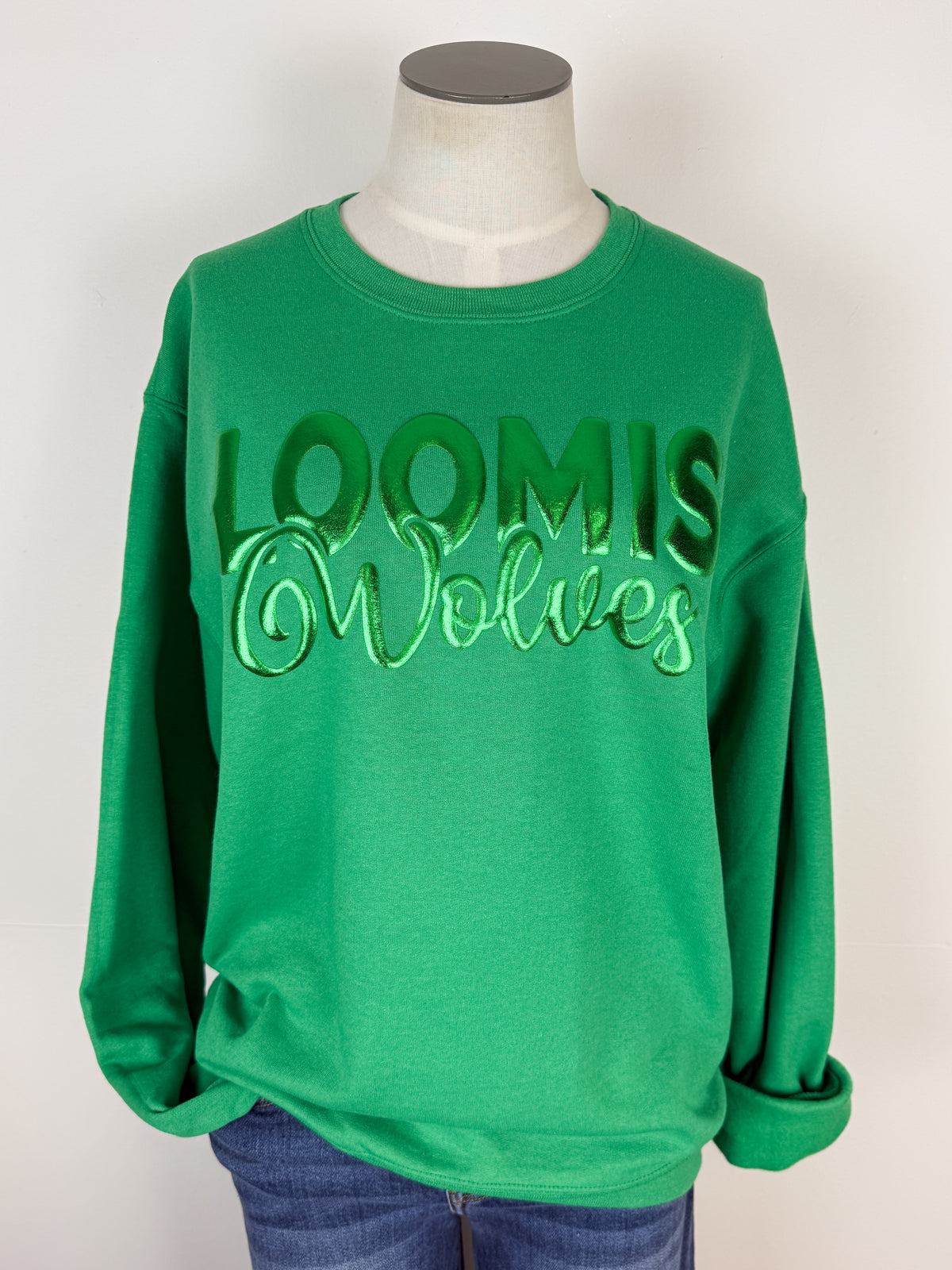 Loomis Wolves Metallic Puff School Crewneck Sweatshirts