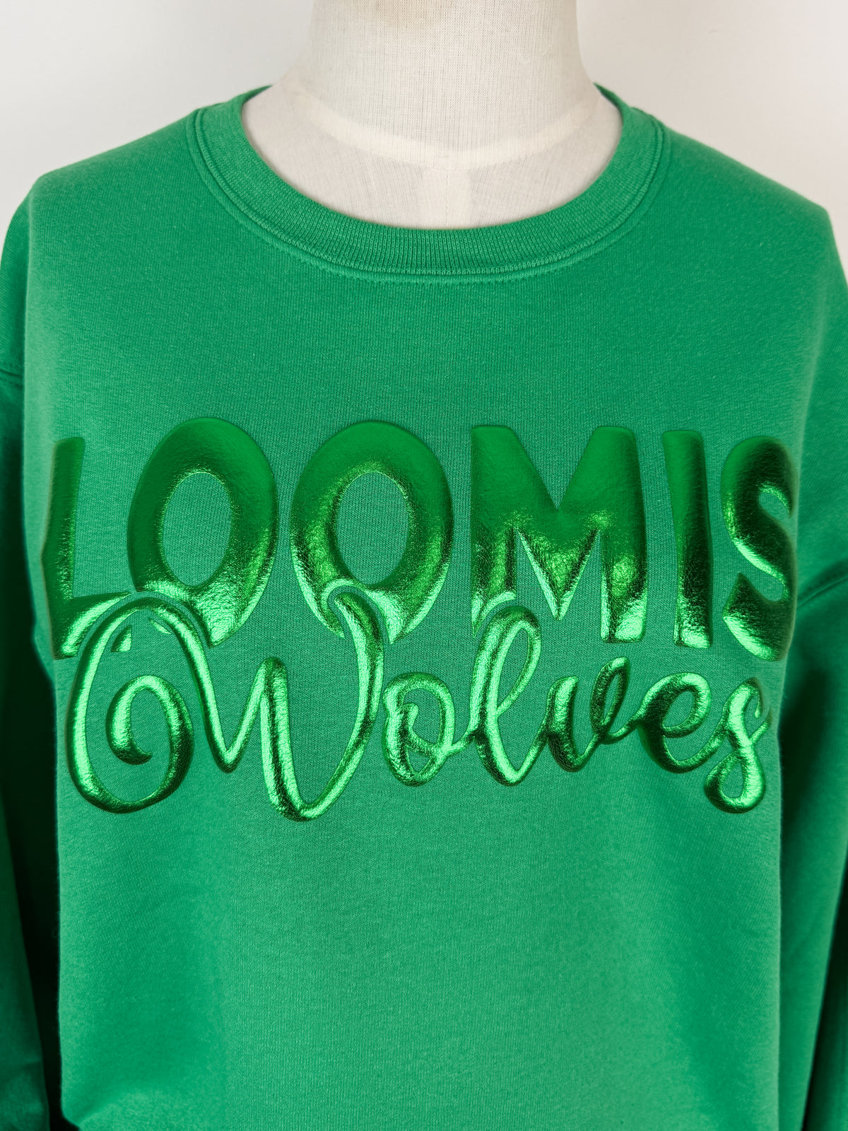 Loomis Wolves Metallic Puff School Crewneck Sweatshirts