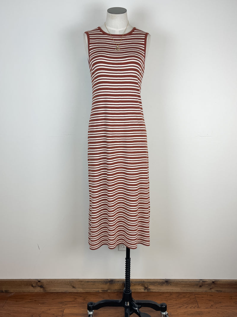 Lily Striped Midi Dress in Rust/Cream