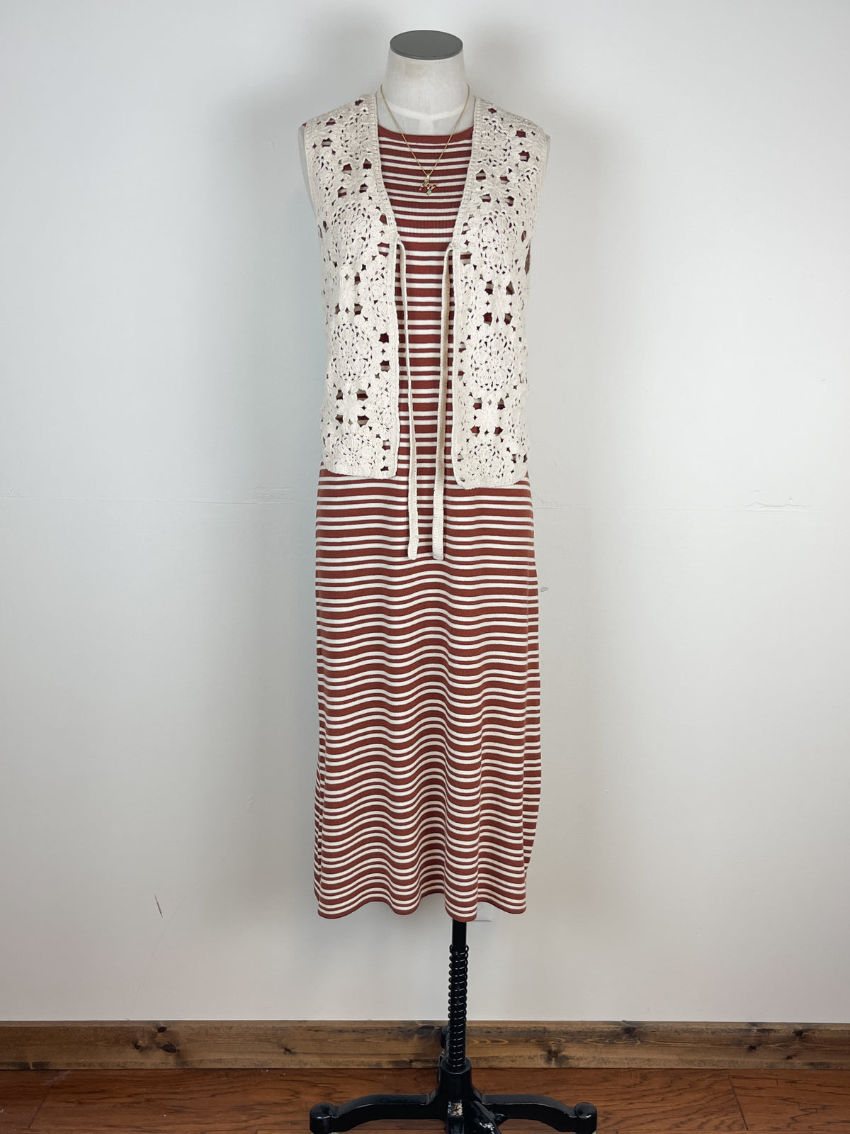 Lily Striped Midi Dress in Rust/Cream