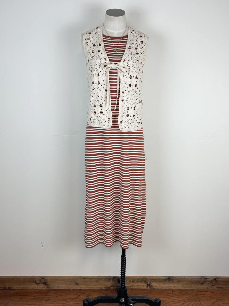 Lily Striped Midi Dress in Rust/Cream