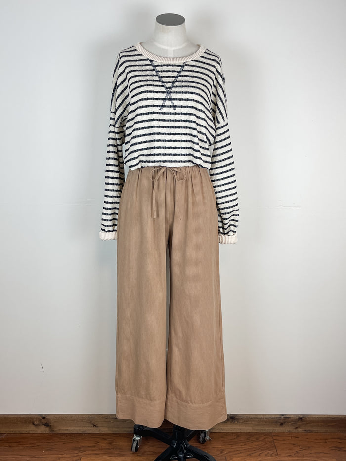 Georgia Pinstriped Wide Leg Pant in Mocha