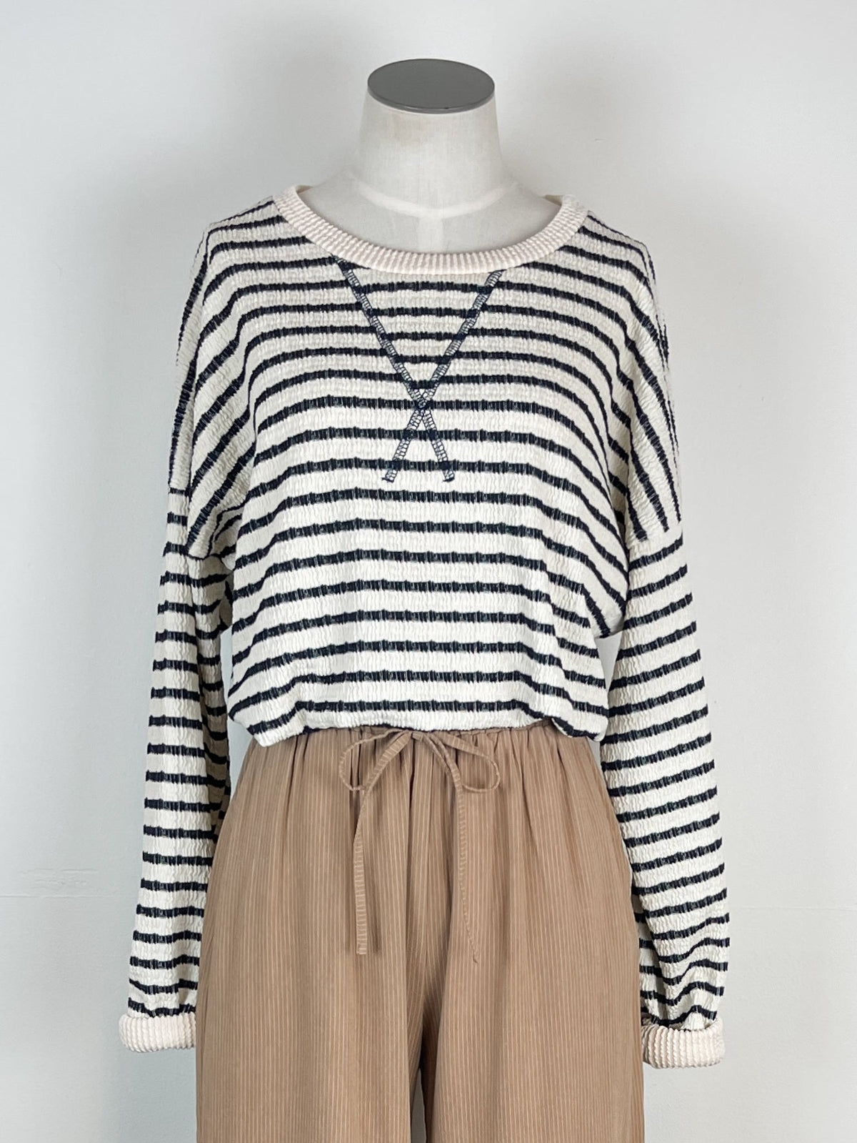 Hayden Striped Knit Pullover in Navy