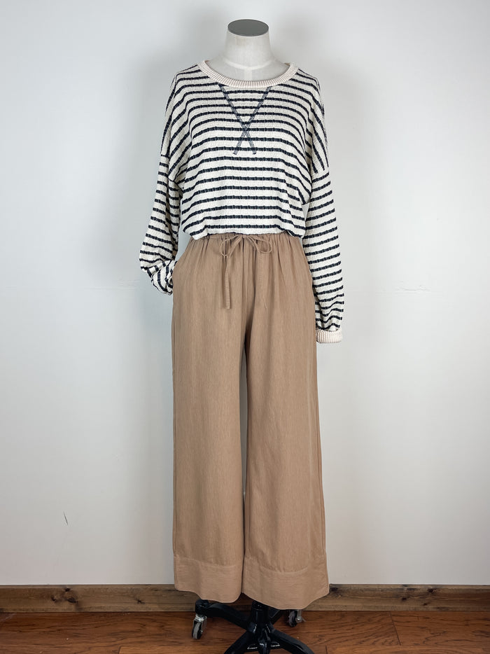 Georgia Pinstriped Wide Leg Pant in Mocha