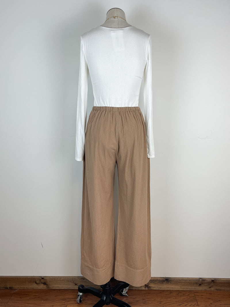 Georgia Pinstriped Wide Leg Pant in Mocha