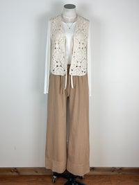 Georgia Pinstriped Wide Leg Pant in Mocha