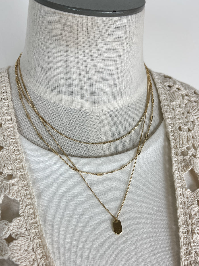 Triple Layered Chain Necklace with Mini Tag Pendant