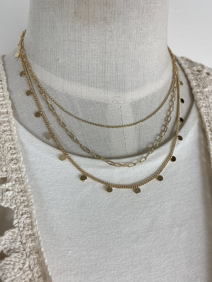 Mini Disc Layered Necklace in Gold