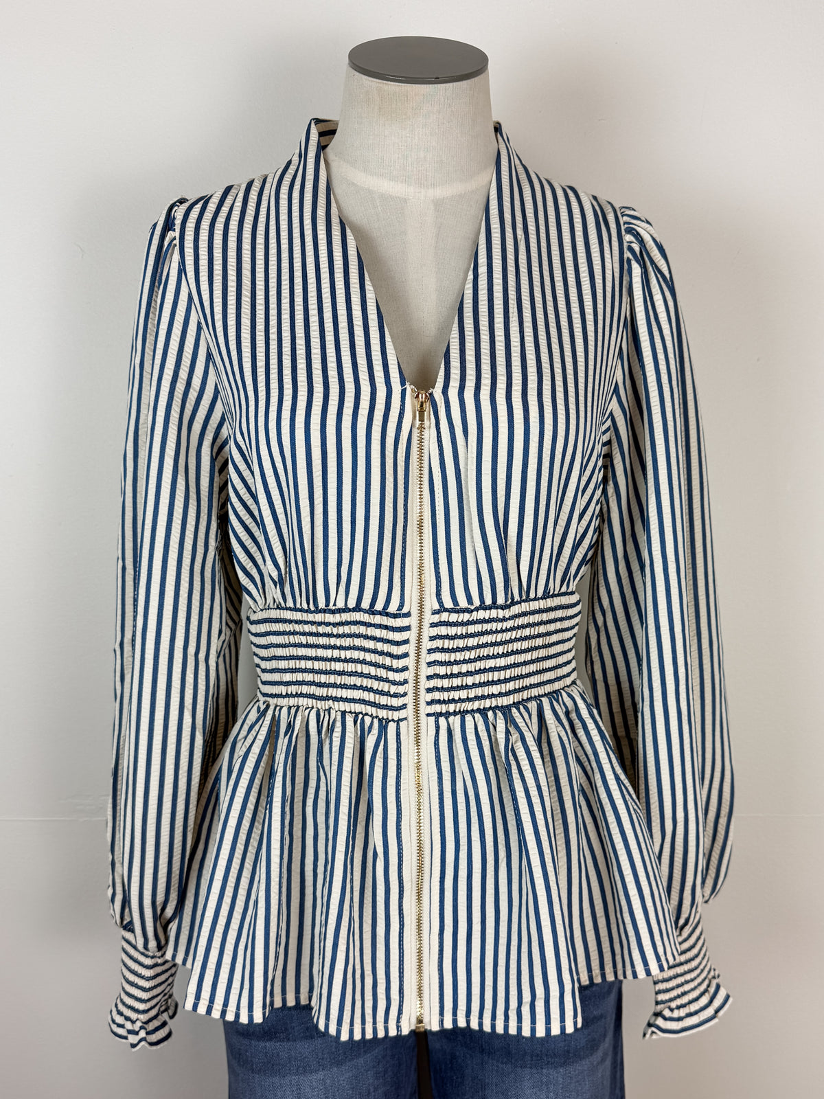 Ellie Zip Up Blouse in Blue