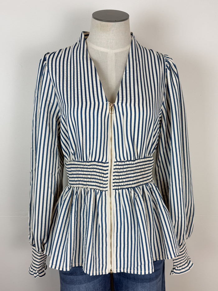 Ellie Zip Up Blouse in Blue