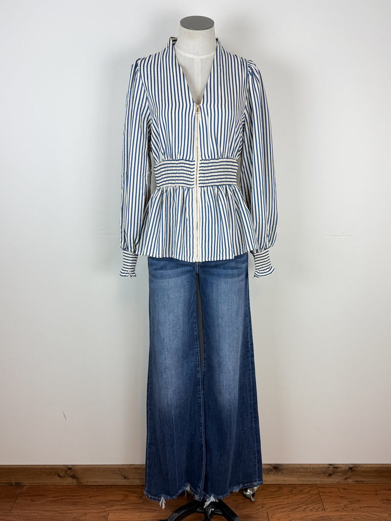 Ellie Zip Up Blouse in Blue