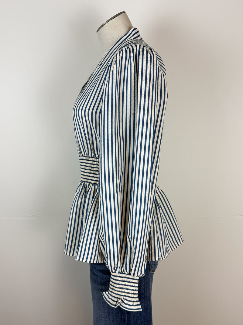 Ellie Zip Up Blouse in Blue