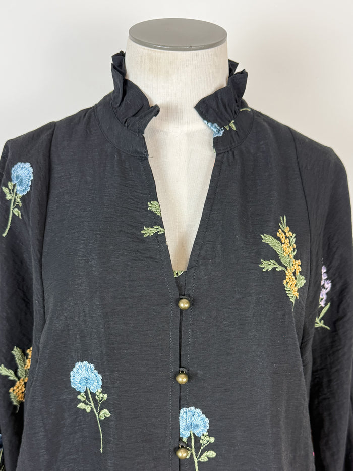 Madison Floral Embroidered Blouse in Black