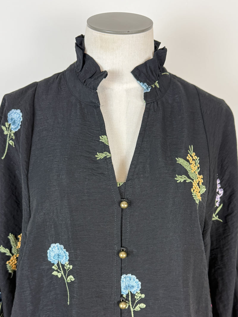 Madison Floral Embroidered Blouse in Black
