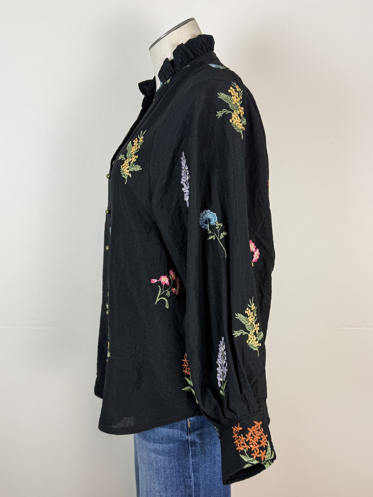 Madison Floral Embroidered Blouse in Black