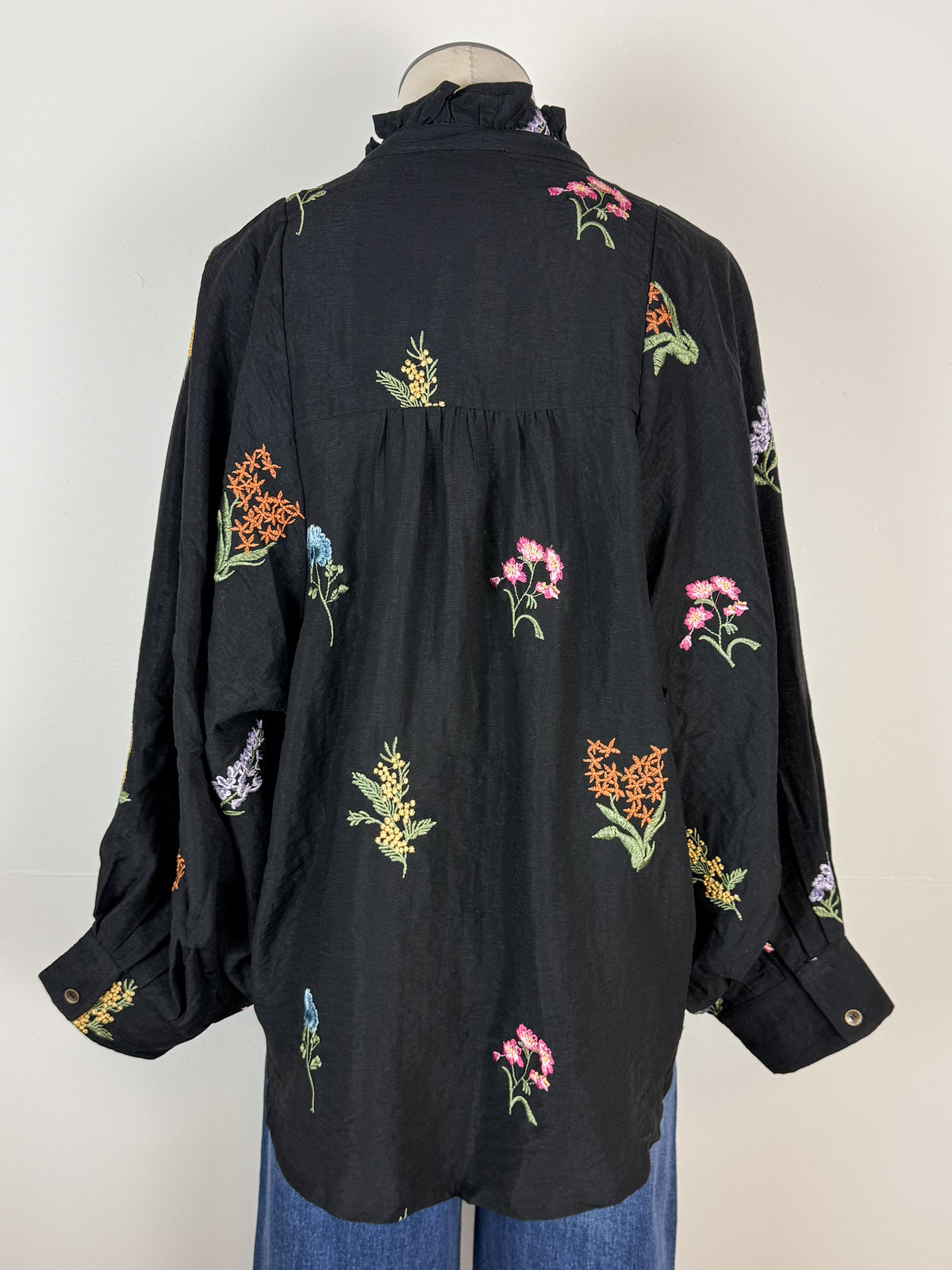Madison Floral Embroidered Blouse in Black
