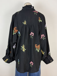 Madison Floral Embroidered Blouse in Black