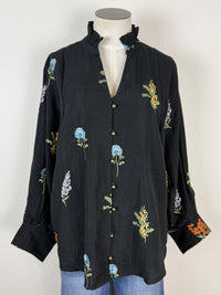 Madison Floral Embroidered Blouse in Black