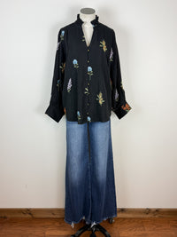Madison Floral Embroidered Blouse in Black