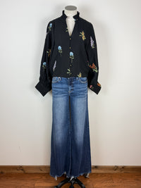 Madison Floral Embroidered Blouse in Black