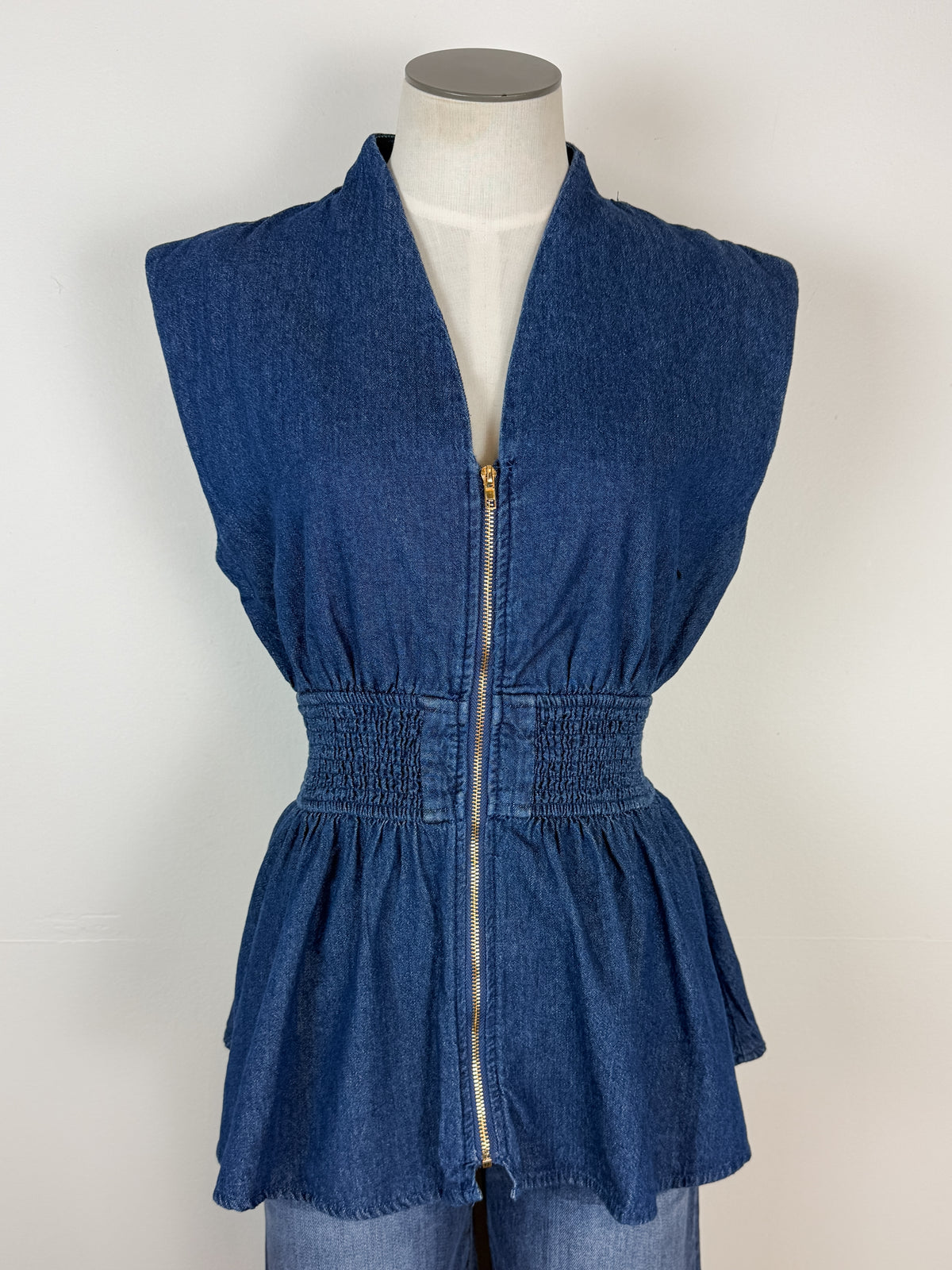 Gianna Zip Up Denim Top in Dark