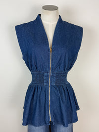 Gianna Zip Up Denim Top in Dark