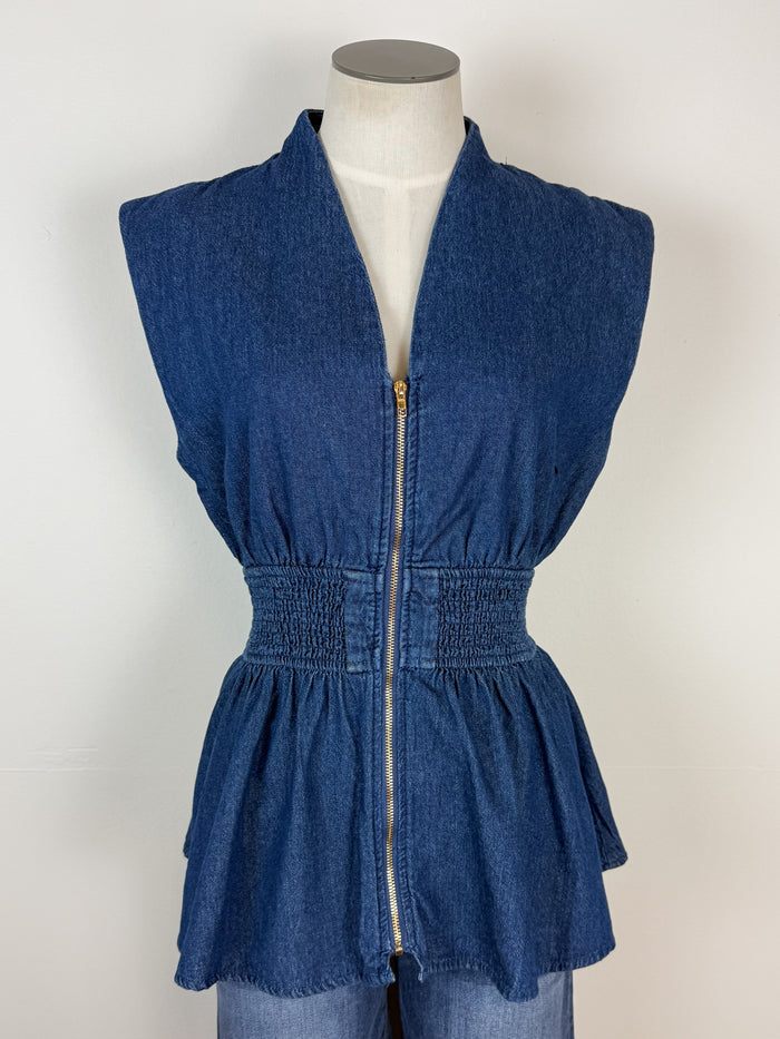 Gianna Zip Up Denim Top in Dark